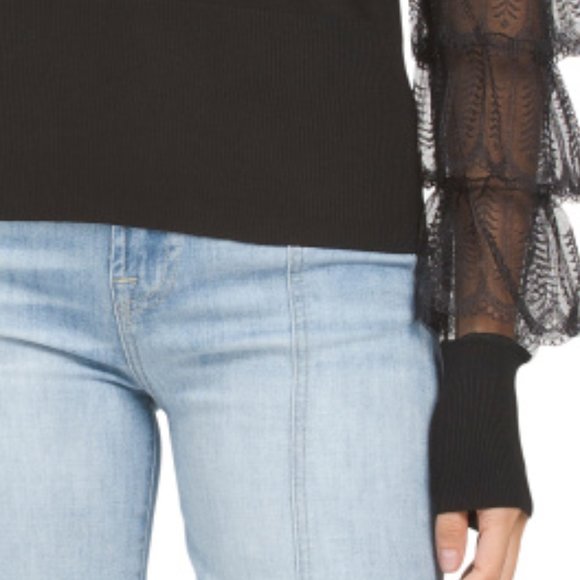 NWT COCOBLEU Black Cardigan With Lace Arms  black 165tn - Picture 3 of 7